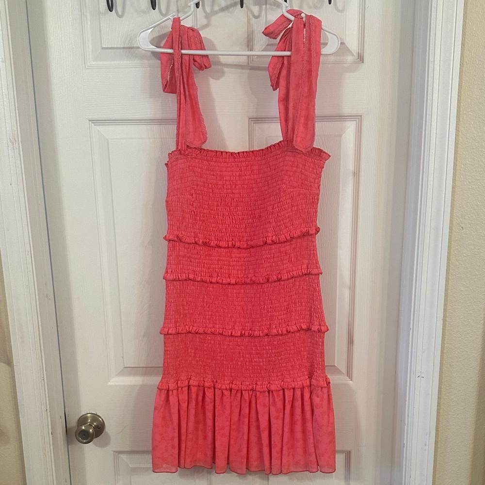 Pink Lily Coral Smocked Dress